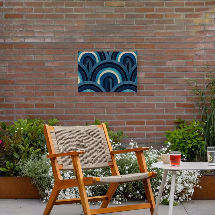 Bogen - Geometrisch - Patroon - Blauw - Retro Tuinposter op houten frame 2 cm dik klein 845 -sfeer3
