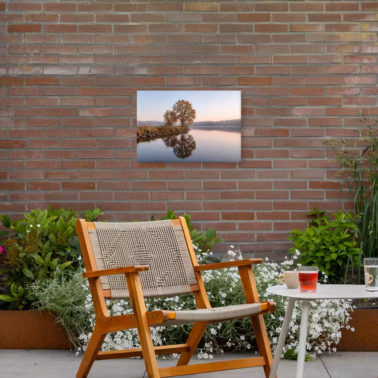 Bomen - Reflectie - Water - Zonsopgang - Serene Tuinposter op houten frame 2 cm dik klein -sfeer3