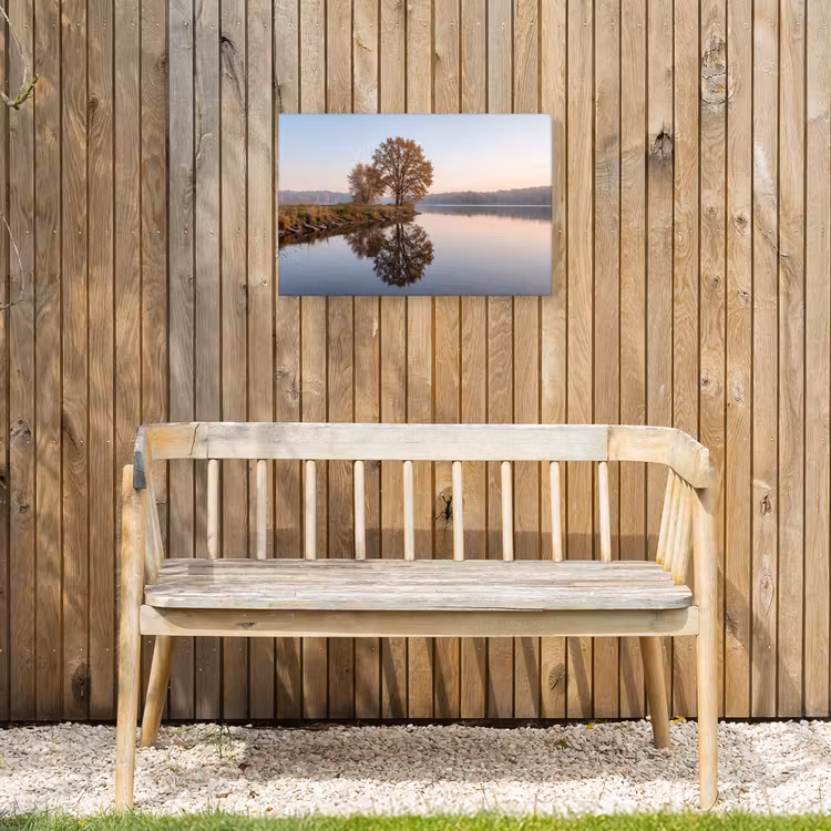 Bomen - Reflectie - Water - Zonsopgang - Serene Tuinposter op houten frame 2 cm dik klein -sfeer4