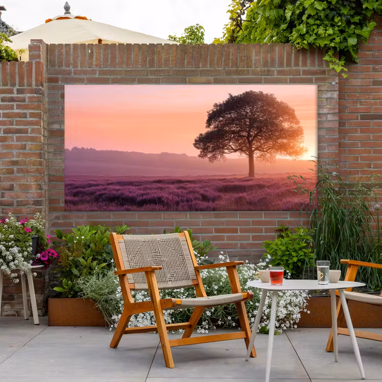 Boom - Heide - Zonsopgang Tuinposter op houten frame 2 cm dik xxl -sfeer3