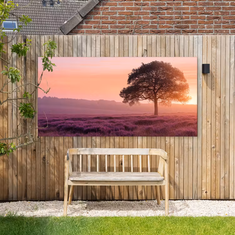 Boom - Heide - Zonsopgang Tuinposter op houten frame 2 cm dik xxl -sfeer4