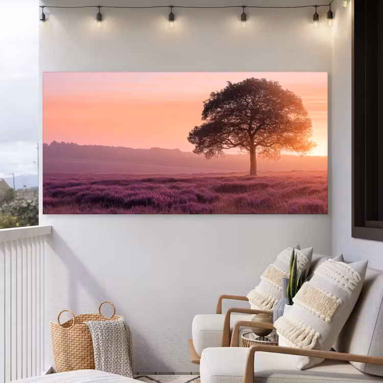 Boom - Heide - Zonsopgang Tuinposter op houten frame 2 cm dik xxl -sfeer1