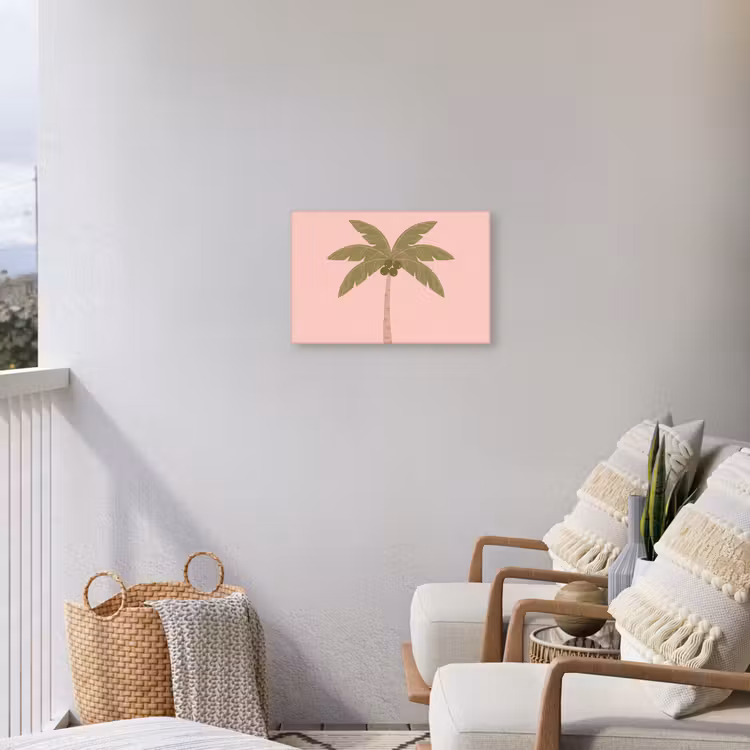 Boom - Palm - Natuur - Illustratie - Roze Tuinposter op houten frame 2 cm dik klein -sfeer1