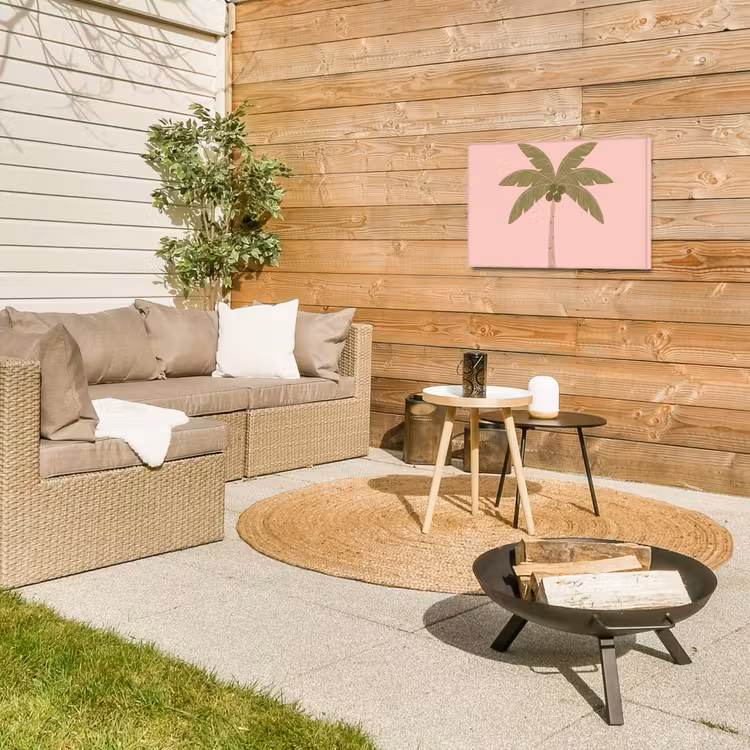 Boom - Palm - Natuur - Illustratie - Roze Tuinposter op houten frame 2 cm dik klein -sfeer2