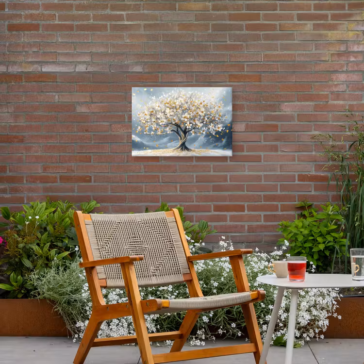 Boom - Winter - Levensboom - Modern - Goud Tuinposter op houten frame 2 cm dik klein -sfeer3