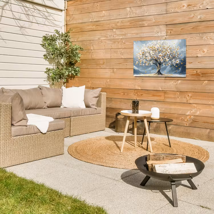 Boom - Winter - Levensboom - Modern - Goud Tuinposter op houten frame 2 cm dik klein -sfeer2