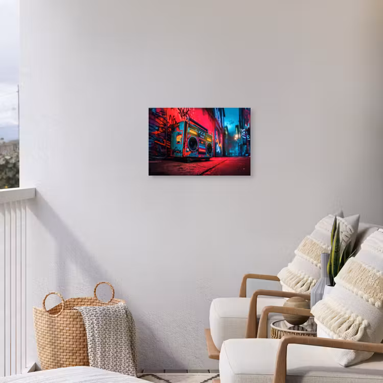 Boombox - Rood - Graffiti - Neon Tuinposter op houten frame 2 cm dik klein -sfeer1