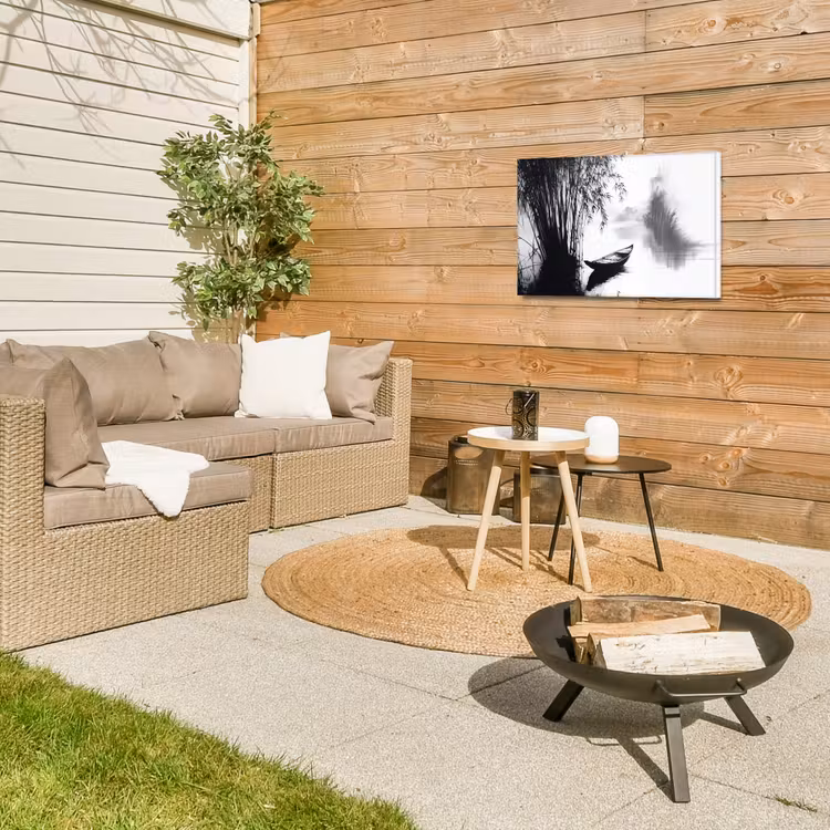 Boot - Rivier - Bamboe - Wit Tuinposter op houten frame 2 cm dik klein -sfeer2