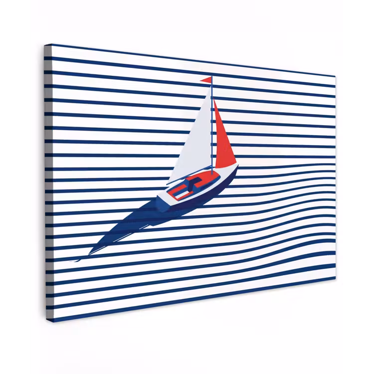 Boot - Water - Abstract - Blauw Tuinposter op houten frame 2 cm dik klein -3d