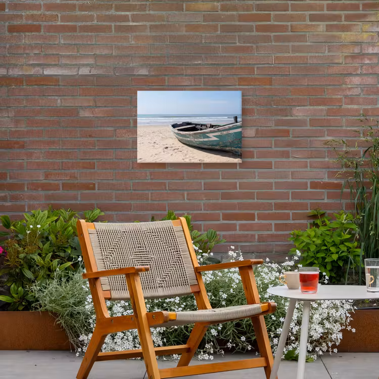 Boot - Zandstrand - Zee Tuinposter op houten frame 2 cm dik klein -sfeer3