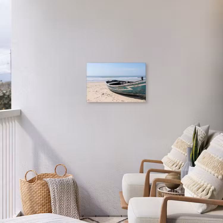Boot - Zandstrand - Zee Tuinposter op houten frame 2 cm dik klein -sfeer1