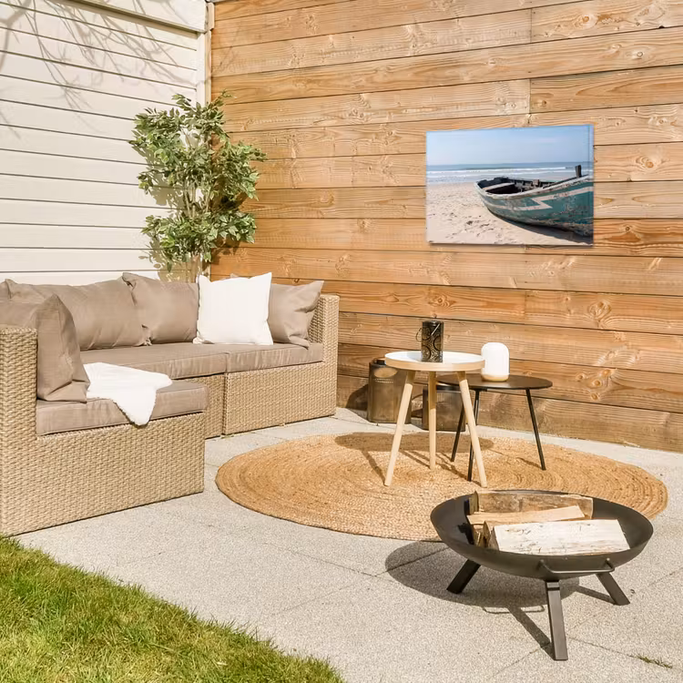 Boot - Zandstrand - Zee Tuinposter op houten frame 2 cm dik klein -sfeer2