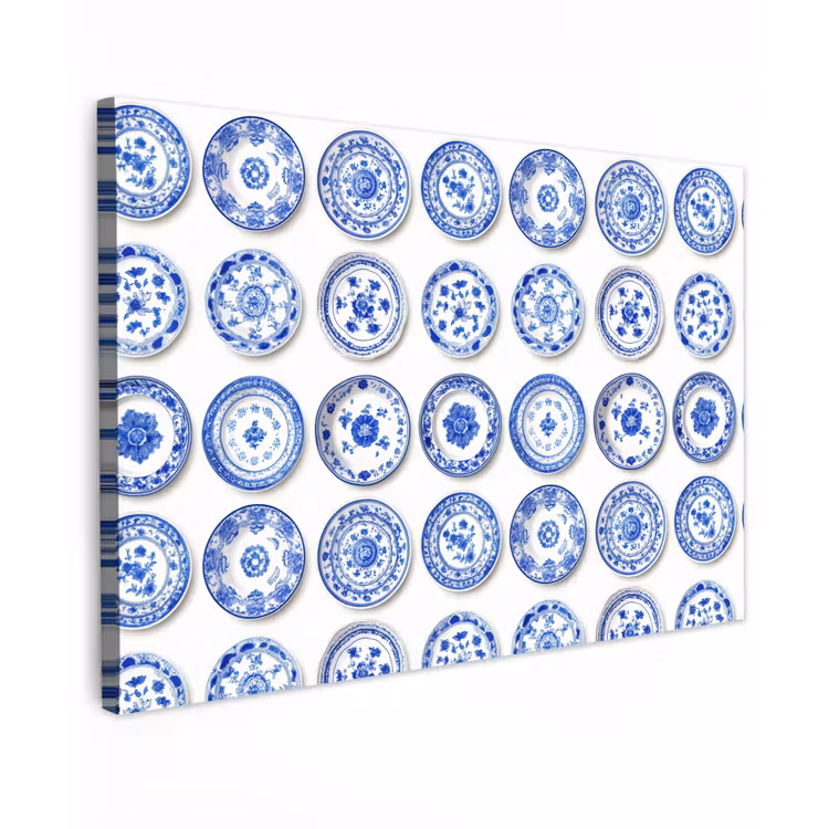 Borden - Bloemen - Patroon - Blauw Tuinposter op houten frame 2 cm dik klein 845 -3d