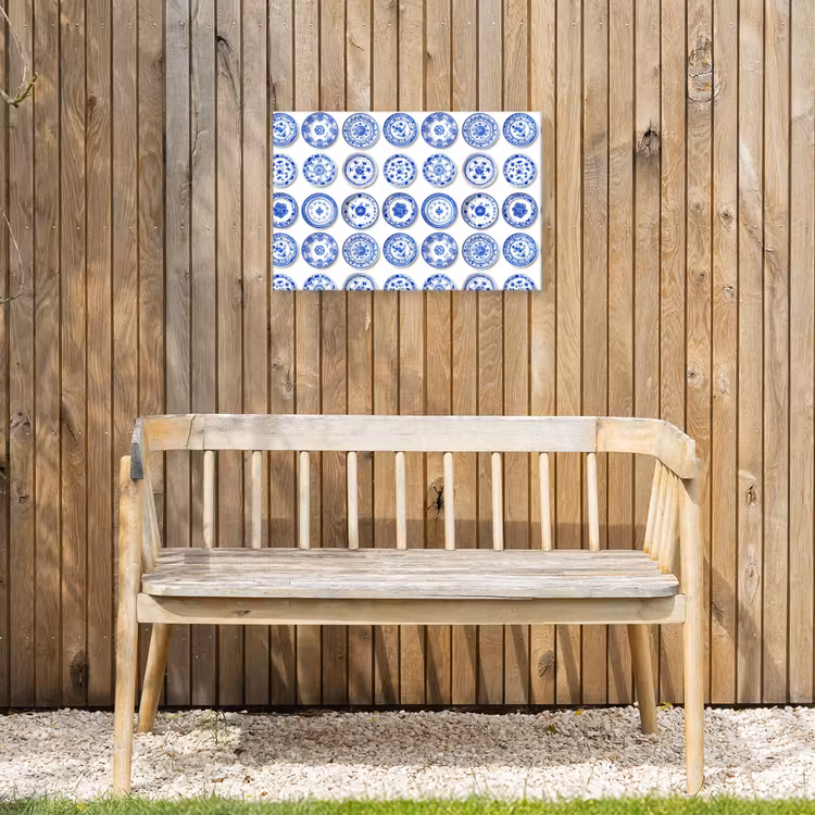Borden - Bloemen - Patroon - Blauw Tuinposter op houten frame 2 cm dik klein 845 -sfeer4