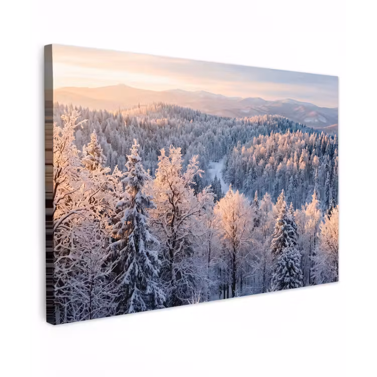 Bos - Bergen - Goud - Winter - Warm Tuinposter op houten frame 2 cm dik klein -3d