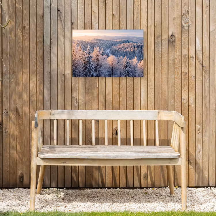 Bos - Bergen - Goud - Winter - Warm Tuinposter op houten frame 2 cm dik klein -sfeer4
