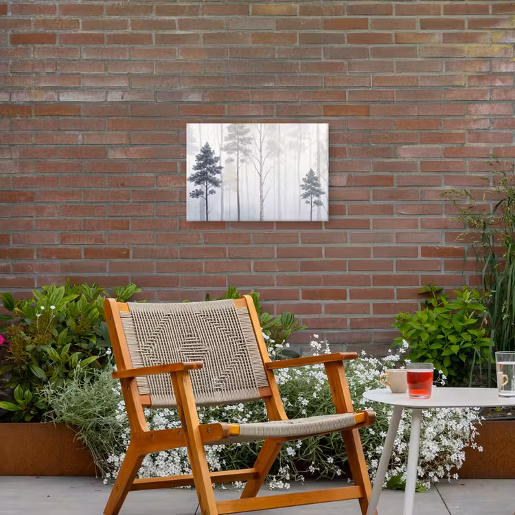 Bos - Bomen - Mist - Natuur - Illustratie - Grijs Tuinposter op houten frame 2 cm dik klein -sfeer3