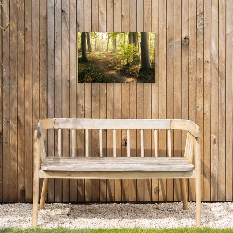 Bos - Bomen - Pad - Zon - Planten - Bladeren - Natuur Tuinposter op houten frame 2 cm dik klein -sfeer4