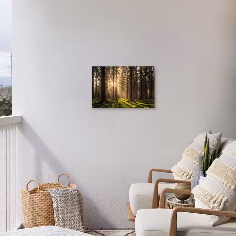 Bos - Gras - Zonlicht Tuinposter op houten frame 2 cm dik klein -sfeer1