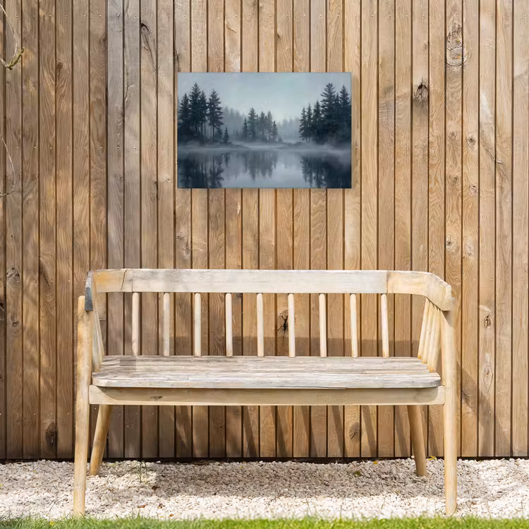 Bos - Meer - Mist - Natuur - Grijs Tuinposter op houten frame 2 cm dik klein -sfeer4