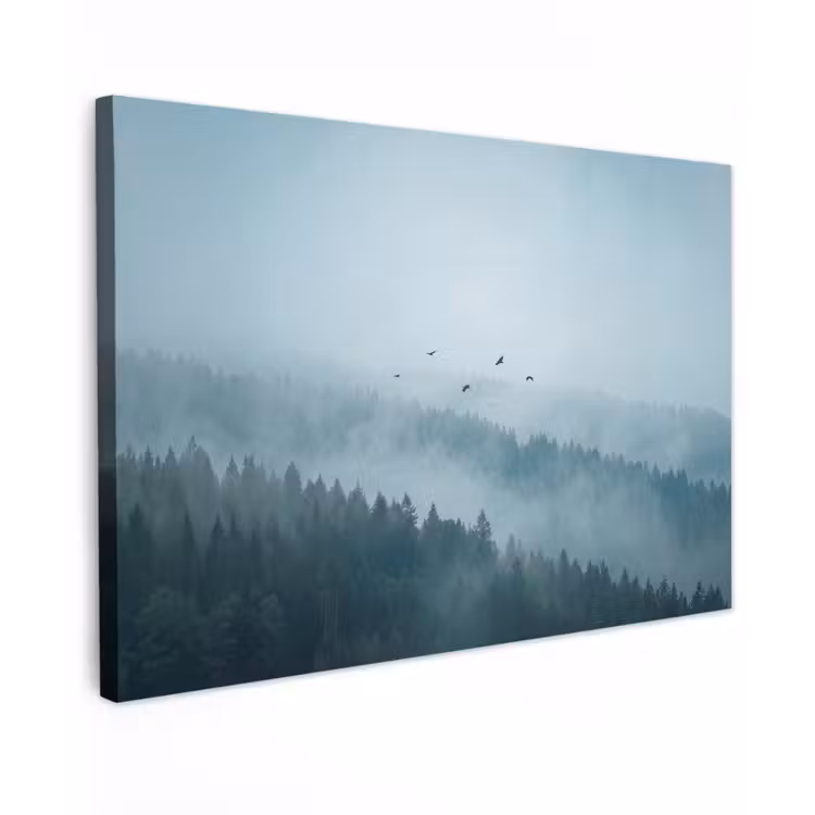 Bos - Mist - Vogels - Natuur - Groen Tuinposter op houten frame 2 cm dik klein -3d