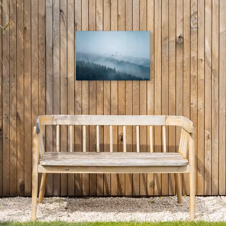 Bos - Mist - Vogels - Natuur - Groen Tuinposter op houten frame 2 cm dik klein -sfeer4