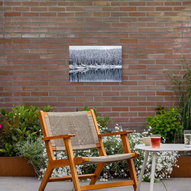 Bos - Reflectie - Meer - Winter - Serene Tuinposter op houten frame 2 cm dik klein -sfeer3