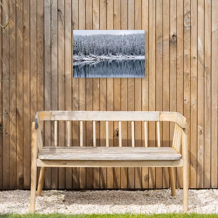 Bos - Reflectie - Meer - Winter - Serene Tuinposter op houten frame 2 cm dik klein -sfeer4