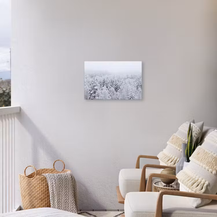 Bos - Sneeuw - Winter - Natuur - Wit Tuinposter op houten frame 2 cm dik klein -sfeer1