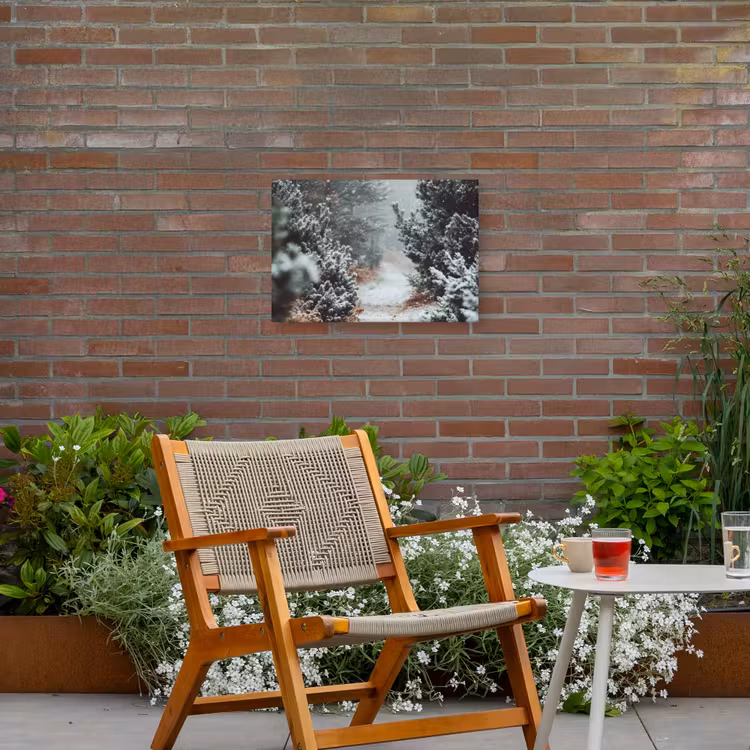 Bos - Winter - Bomen - Natuur - Pad - Sneeuw Tuinposter op houten frame 2 cm dik klein -sfeer3