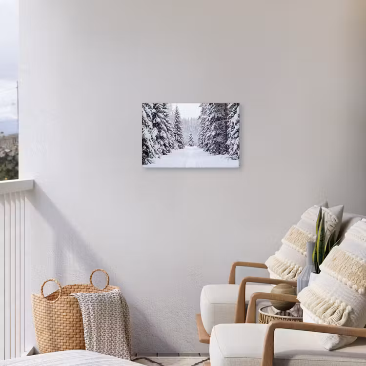 Bos - Winter - Sneeuw - Pad - Natuur Tuinposter op houten frame 2 cm dik klein -sfeer1