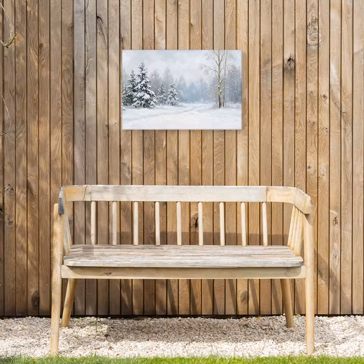 Bospad - Dennen - Sneeuw - Winter - Rustgevend Tuinposter op houten frame 2 cm dik klein -sfeer4