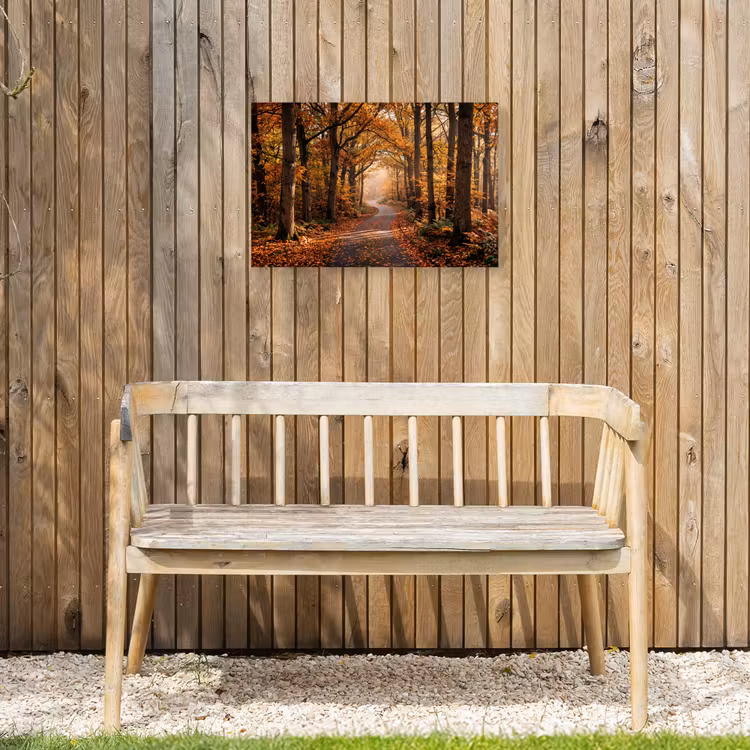 Bospad - Herfstbos - Bladeren - Oranje - Nostalgisch Tuinposter op houten frame 2 cm dik klein -sfeer4