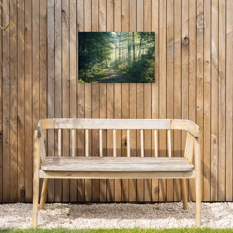 Bosweg in ochtendlicht Tuinposter op houten frame 2 cm dik klein -sfeer4