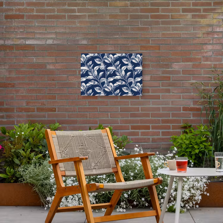 Botanisch - Patroon - Blauw Tuinposter op houten frame 2 cm dik klein 845 -sfeer3