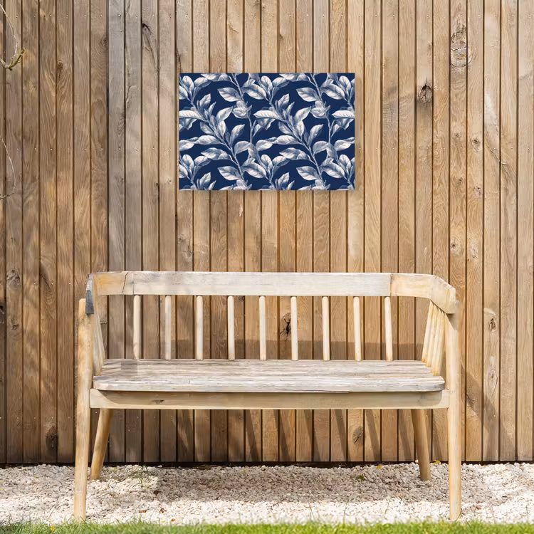 Botanisch - Patroon - Blauw Tuinposter op houten frame 2 cm dik klein 845 -sfeer4