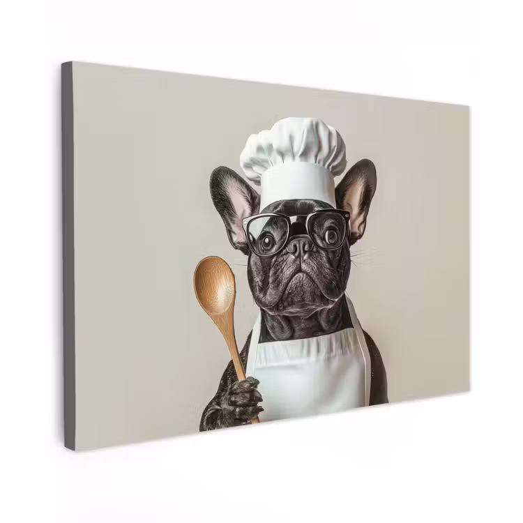 Bril - Hond - Kok Tuinposter op houten frame 2 cm dik klein -3d