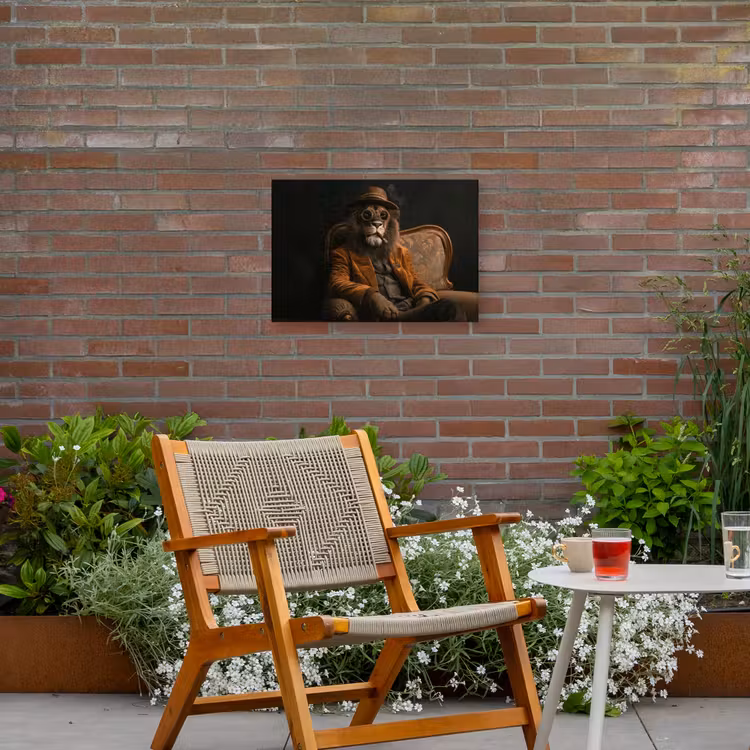Bril - Leeuw - Bank - Hoed Tuinposter op houten frame 2 cm dik klein -sfeer3