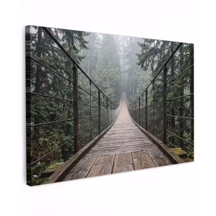 Brug - Bos - Mist - Natuur Tuinposter op houten frame 2 cm dik klein -3d