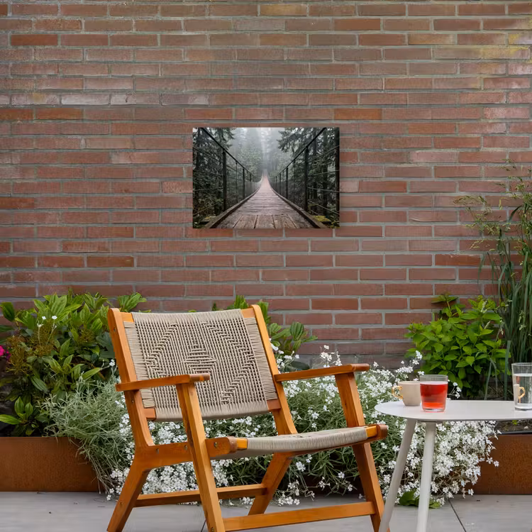 Brug - Bos - Mist - Natuur Tuinposter op houten frame 2 cm dik klein -sfeer3