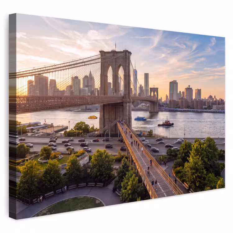 Brug - Rivier - Stad - Zonsondergang - Architectuur Tuinposter op houten frame 2 cm dik klein -3d