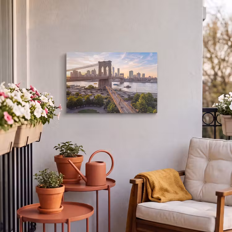 Brug - Rivier - Stad - Zonsondergang - Architectuur Tuinposter op houten frame 2 cm dik klein -sfeer1