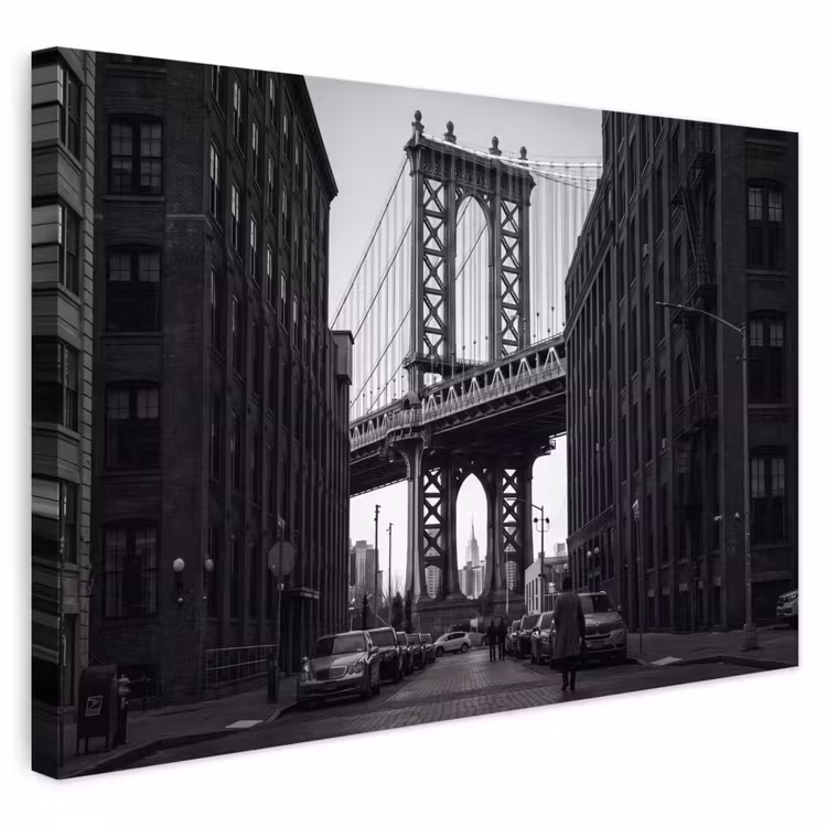 Brug - Stad - Architectuur - Modern - Zwart-wit Tuinposter op houten frame 2 cm dik klein -3d