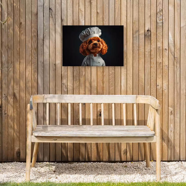 Bruin - Kok - Hondje Tuinposter op houten frame 2 cm dik klein -sfeer4