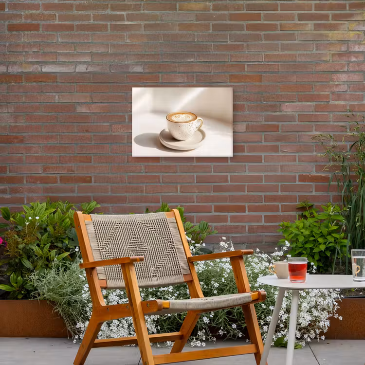 Cappuccino - Schuim - Schotel - Beige Tuinposter op houten frame 2 cm dik klein -sfeer3