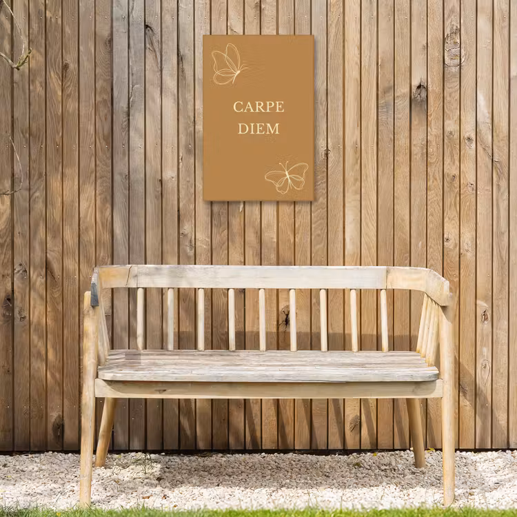 Carpe Diem met Vlinder Tuinposter op houten frame 2 cm dik klein -sfeer4