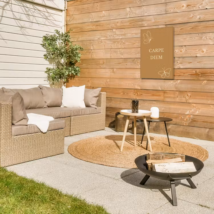 Carpe Diem met Vlinder Tuinposter op houten frame 2 cm dik klein -sfeer2