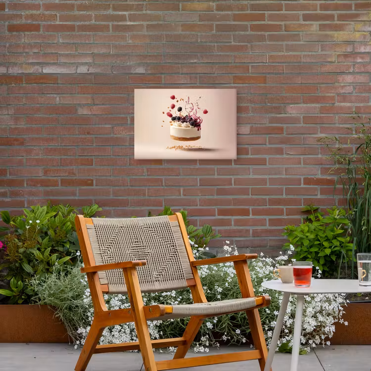 Cheesecake - Eten - Roze - Taart Tuinposter op houten frame 2 cm dik klein -sfeer3