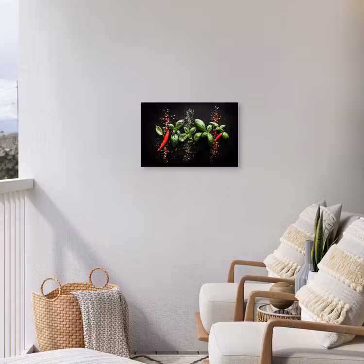 Chilipepers - Basilicum - Blaadjes - Rood Tuinposter op houten frame 2 cm dik klein -sfeer1