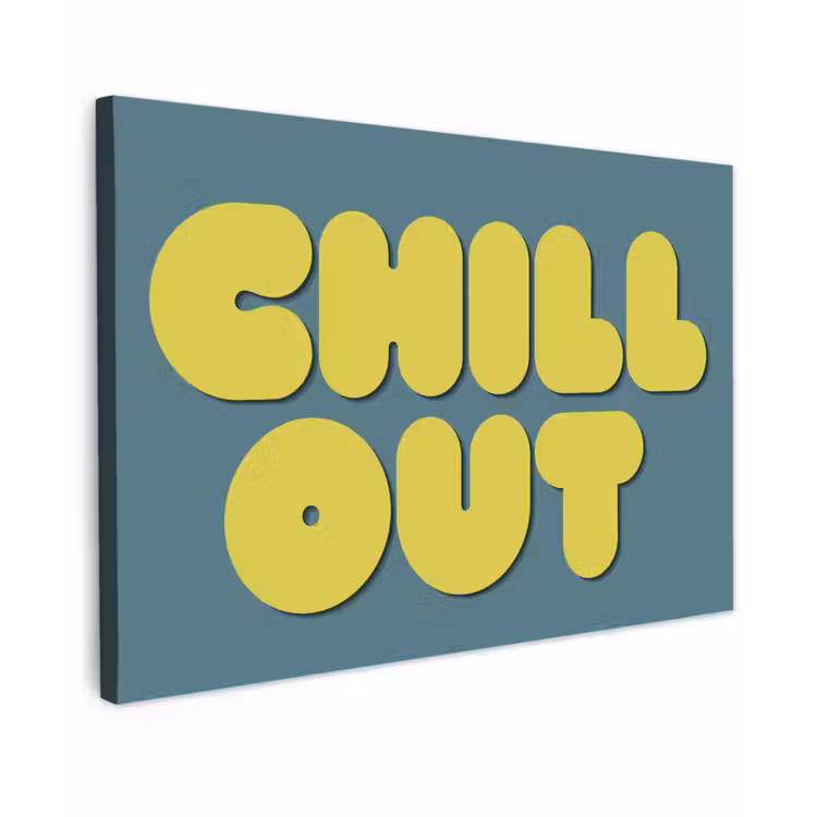 Chill out - Geel - Blauw Tuinposter op houten frame 2 cm dik klein -3d